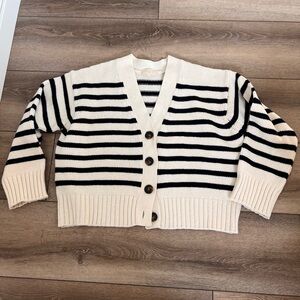 Sezane Striped Navy and White Cardigan